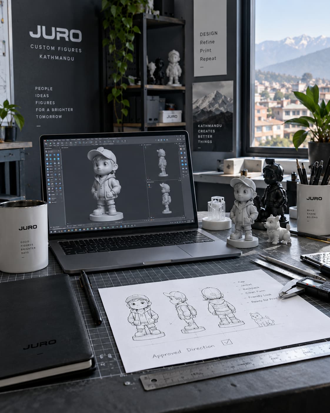 A custom figure being prepared for 3D printing