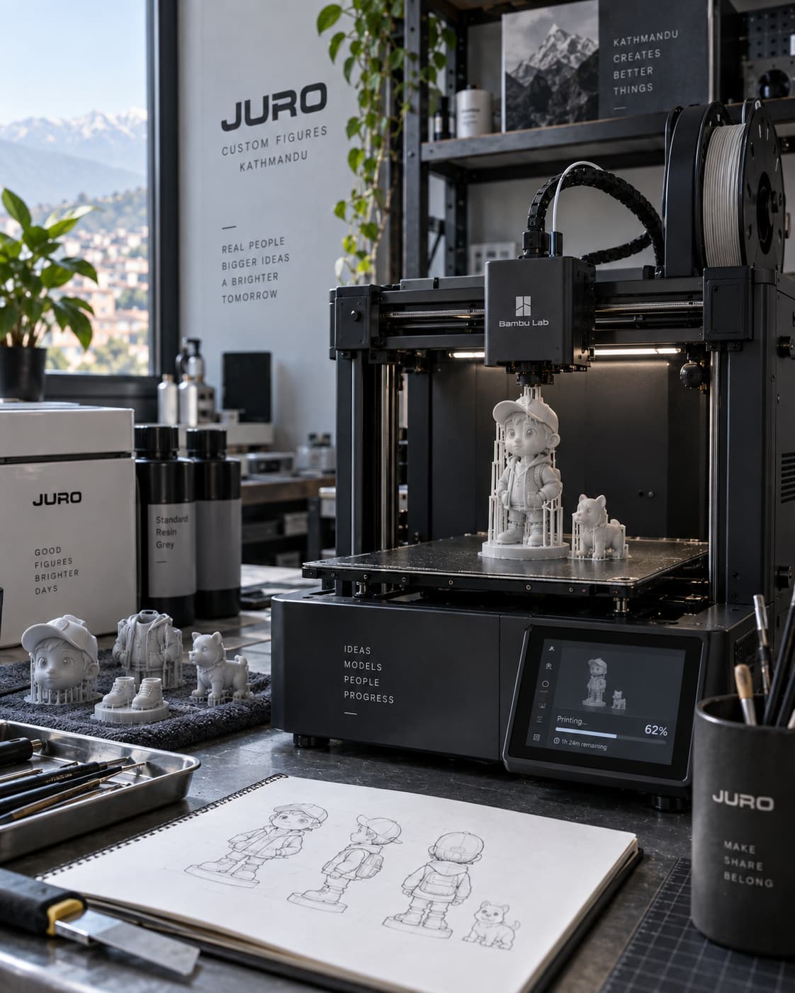 A custom figure being printed in the JURO studio